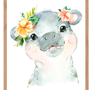 Hipopotamo con flores