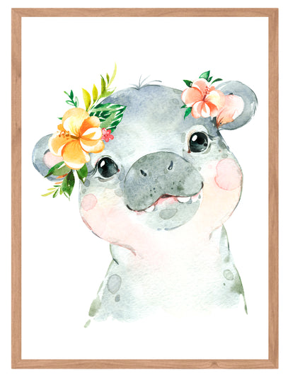 Hipopotamo con flores